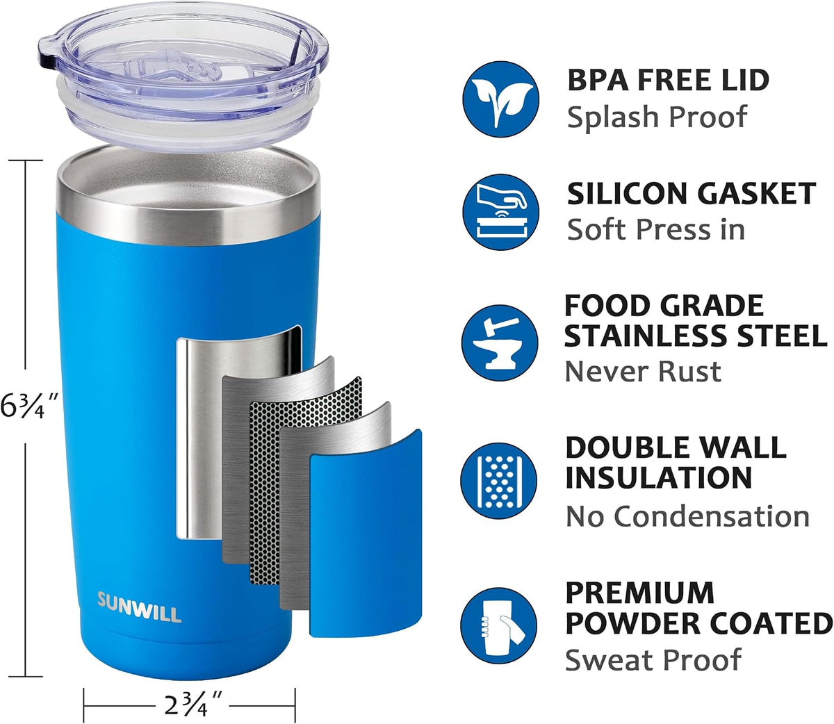Coffee Tumbler, 20 oz Insulated Travel Mug Stainless Steel