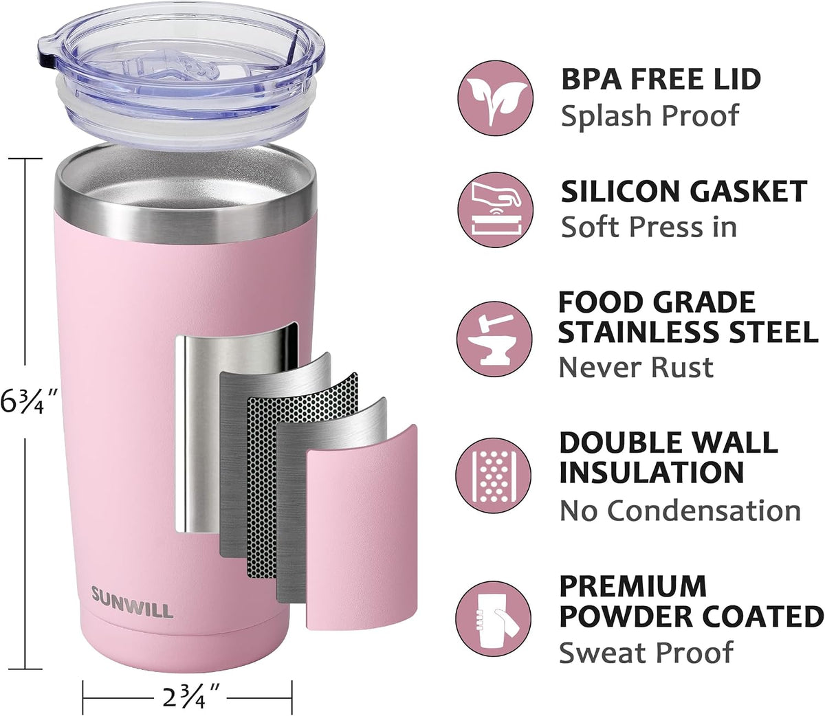 Coffee Tumbler, 20 oz Insulated Travel Mug Stainless Steel
