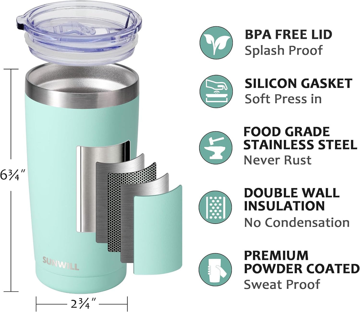Coffee Tumbler, 20 oz Insulated Travel Mug Stainless Steel