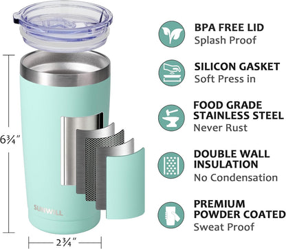 Coffee Tumbler, 20 oz Insulated Travel Mug Stainless Steel