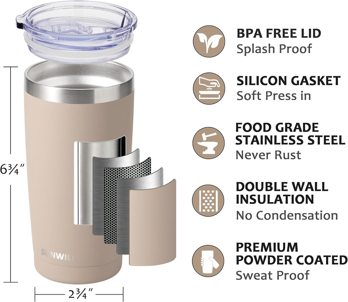 Coffee Tumbler, 20 oz Insulated Travel Mug Stainless Steel