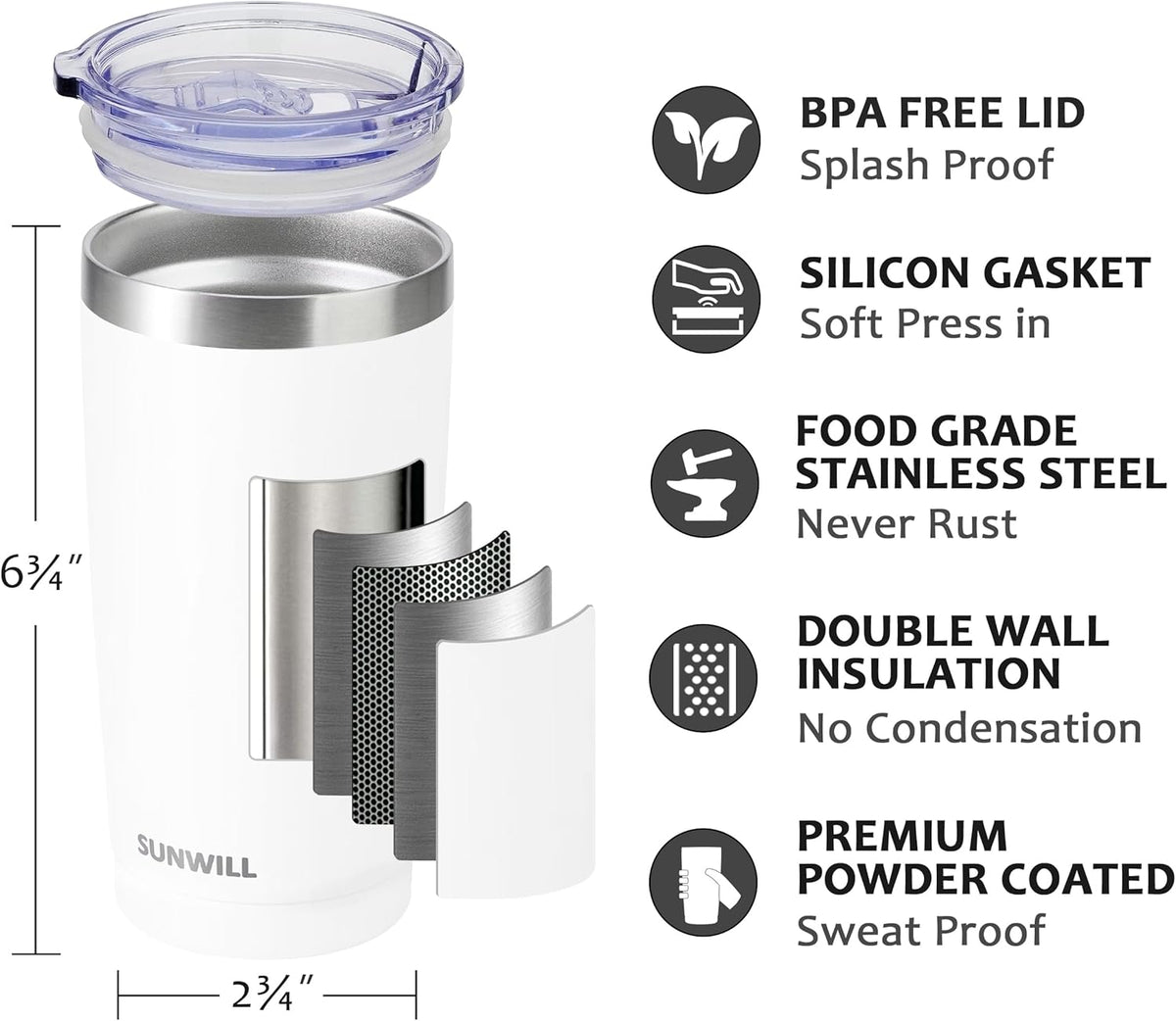Coffee Tumbler, 20 oz Insulated Travel Mug Stainless Steel