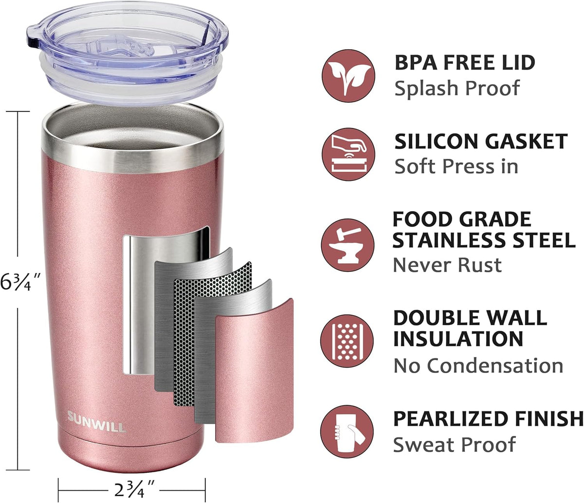 Coffee Tumbler, 20 oz Insulated Travel Mug Stainless Steel