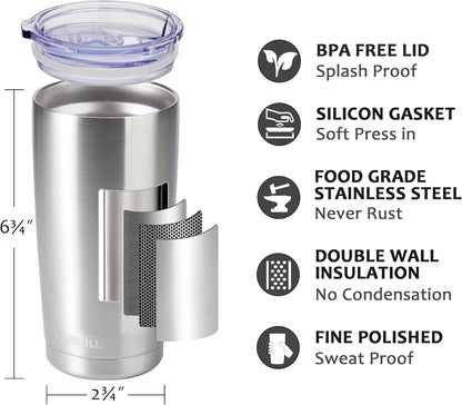 Coffee Tumbler, 20 oz Insulated Travel Mug Stainless Steel