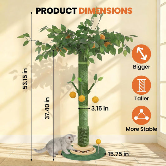 46" Extra Tall Cat Scratching Post for Large Cats, Sisal Rope