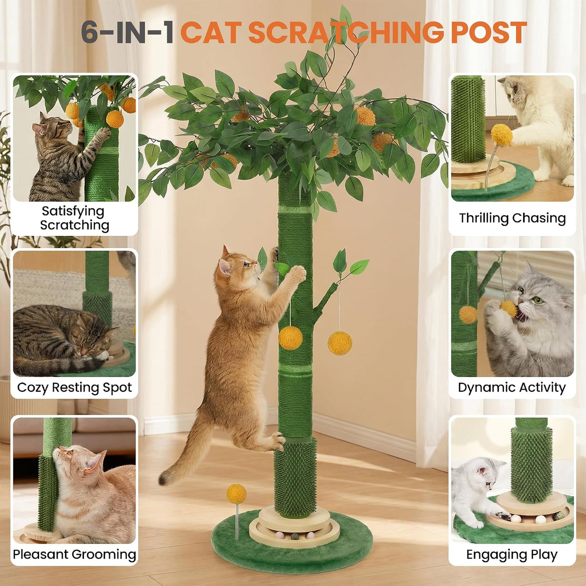 46" Extra Tall Cat Scratching Post for Large Cats, Sisal Rope