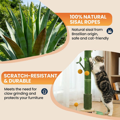 46" Extra Tall Cat Scratching Post for Large Cats, Sisal Rope