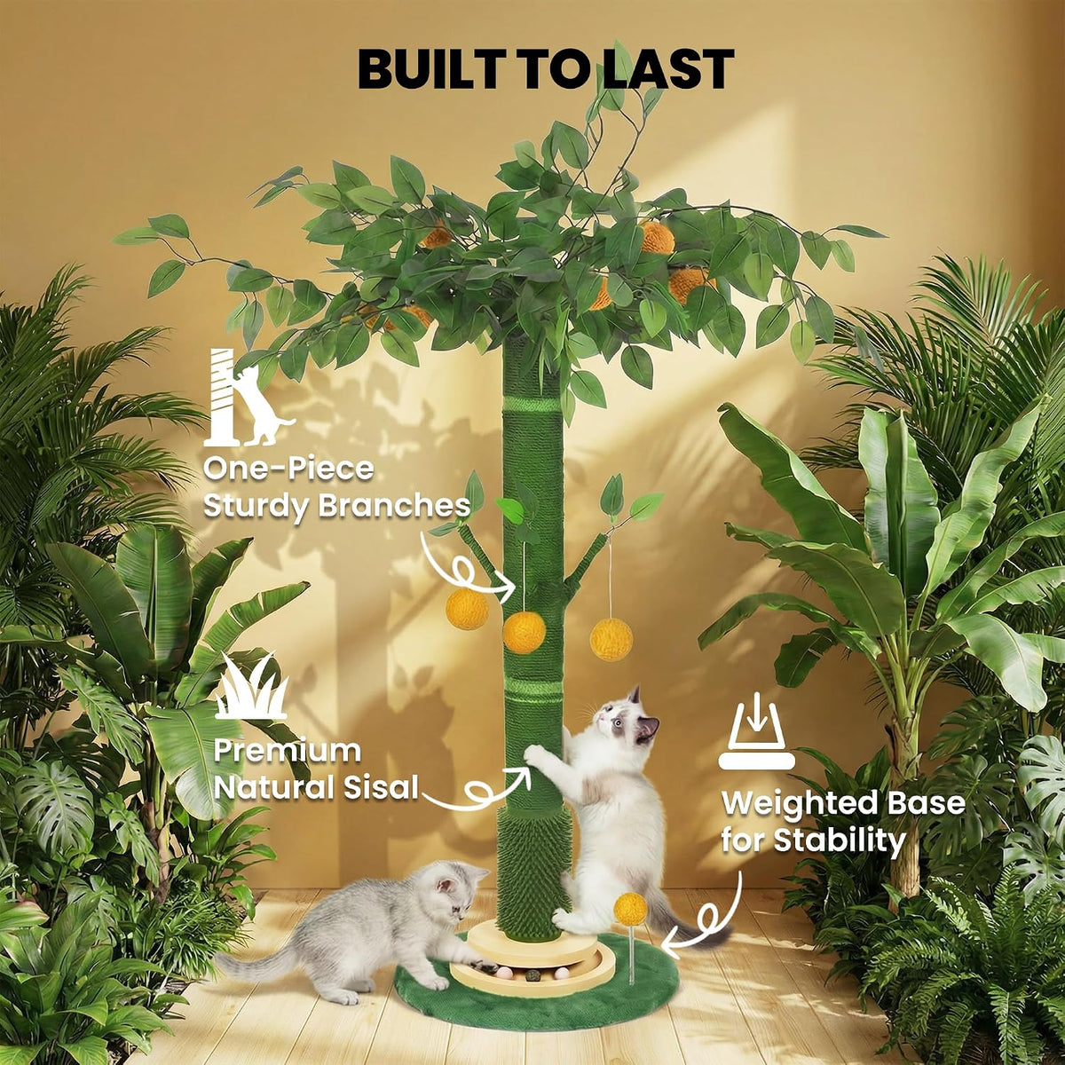 46" Extra Tall Cat Scratching Post for Large Cats, Sisal Rope