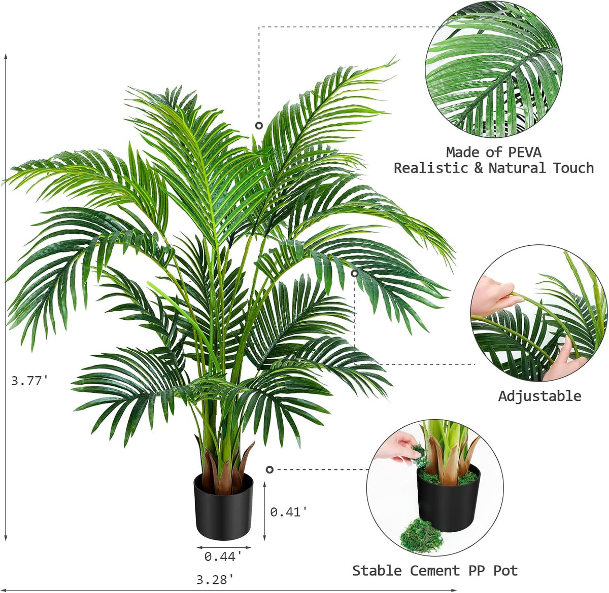 Garden 4ft Artificial Areca Palm Plant in Pot, Fake Cane Palm Silk Tree Indoor Outdoor, Dypsis Lutescens, 47in Lifelike Faux Silk Plant Home Decor, Two Linen Bags Included