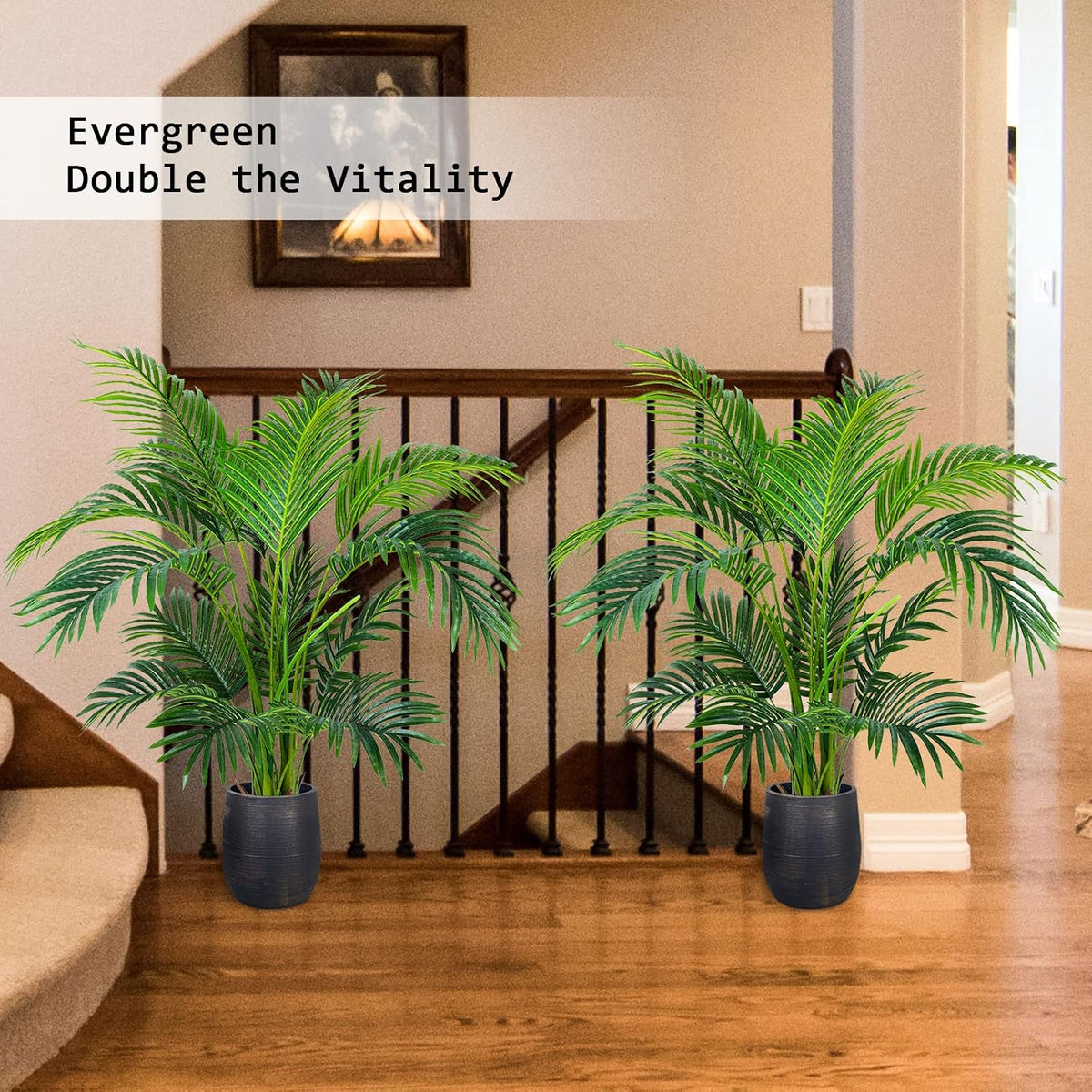 Garden 4ft Artificial Areca Palm Plant in Pot, Fake Cane Palm Silk Tree Indoor Outdoor, Dypsis Lutescens, 47in Lifelike Faux Silk Plant Home Decor, Two Linen Bags Included