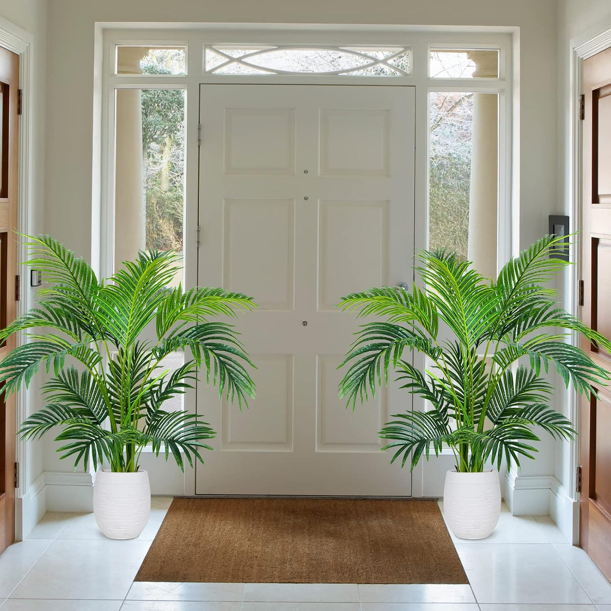Garden 4ft Artificial Areca Palm Plant in Pot, Fake Cane Palm Silk Tree Indoor Outdoor, Dypsis Lutescens, 47in Lifelike Faux Silk Plant Home Decor, Two Linen Bags Included