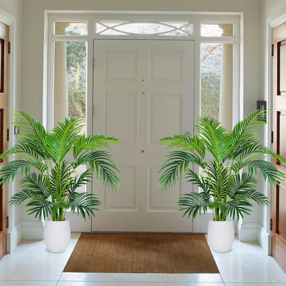 Garden 4ft Artificial Areca Palm Plant in Pot, Fake Cane Palm Silk Tree Indoor Outdoor, Dypsis Lutescens, 47in Lifelike Faux Silk Plant Home Decor, Two Linen Bags Included