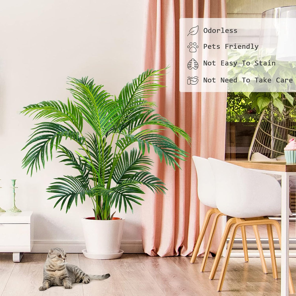 Garden 4ft Artificial Areca Palm Plant in Pot, Fake Cane Palm Silk Tree Indoor Outdoor, Dypsis Lutescens, 47in Lifelike Faux Silk Plant Home Decor, Two Linen Bags Included
