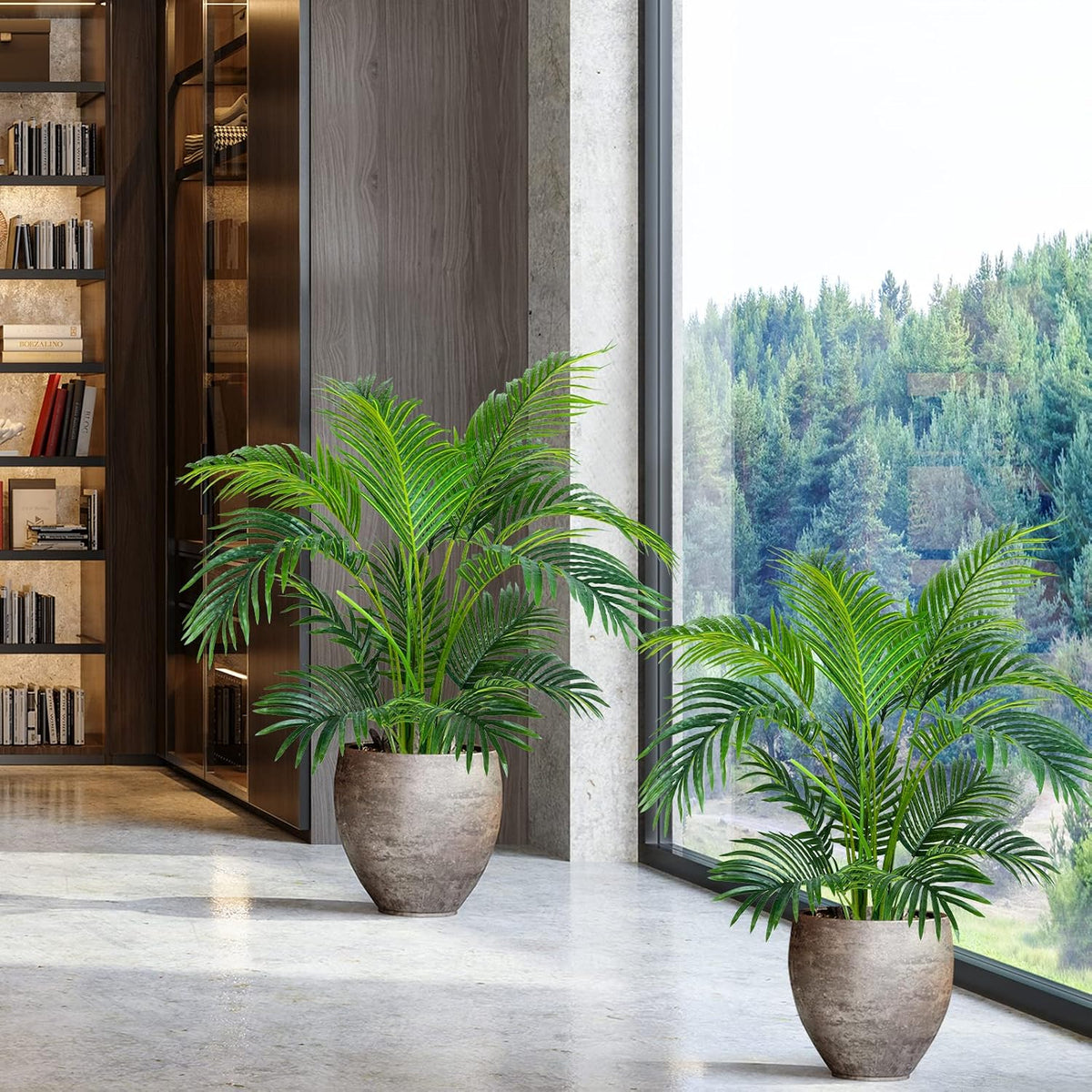 Garden 4ft Artificial Areca Palm Plant in Pot, Fake Cane Palm Silk Tree Indoor Outdoor, Dypsis Lutescens, 47in Lifelike Faux Silk Plant Home Decor, Two Linen Bags Included