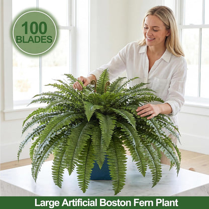 Large Artificial Fern for Outdoors, 100 Branches Fake Ferns Artificial Plants, Large Faux Ferns Outdoor Plants, Suitable for Planter Garden Porch Living Room Decor