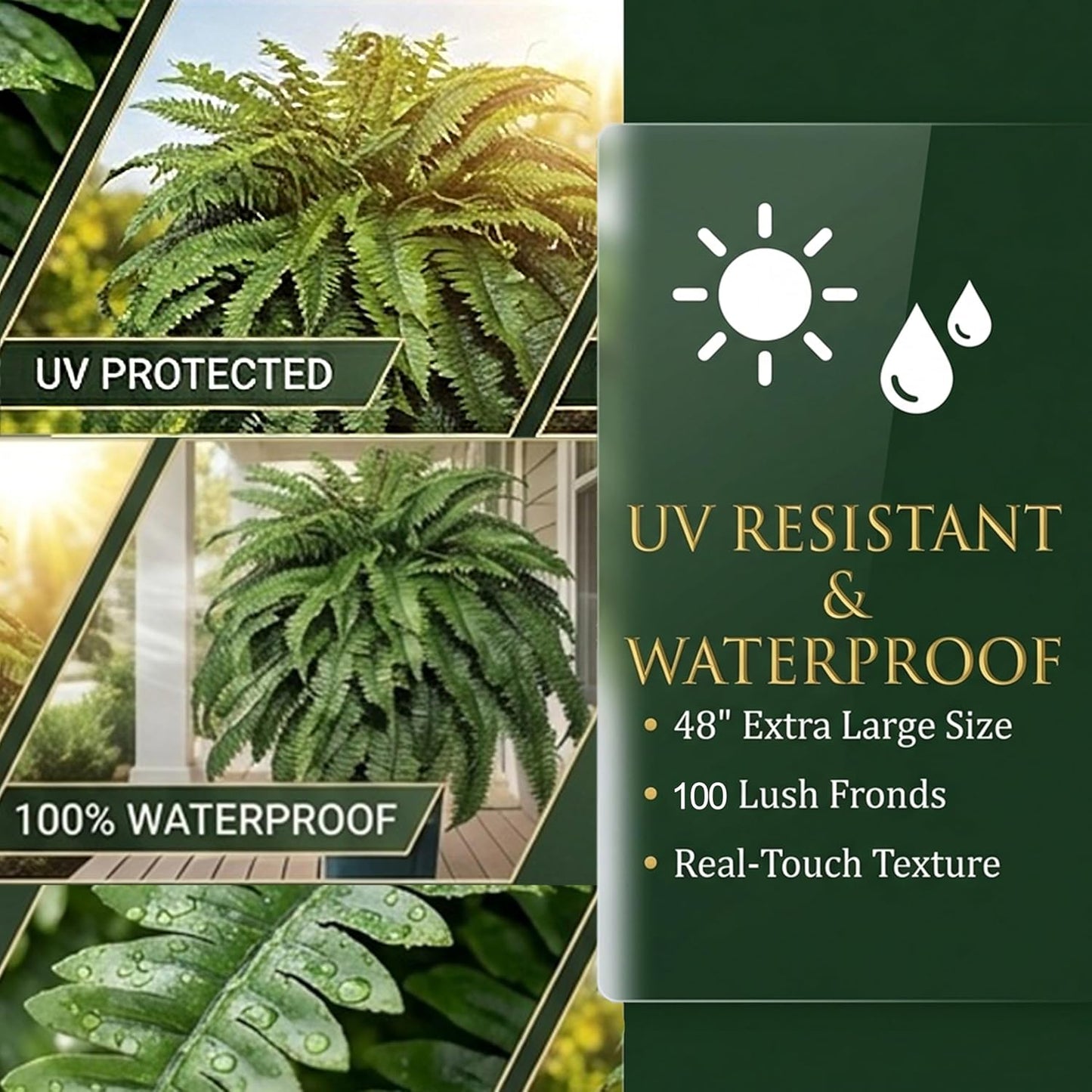 Large Artificial Fern for Outdoors, 100 Branches Fake Ferns Artificial Plants, Large Faux Ferns Outdoor Plants, Suitable for Planter Garden Porch Living Room Decor