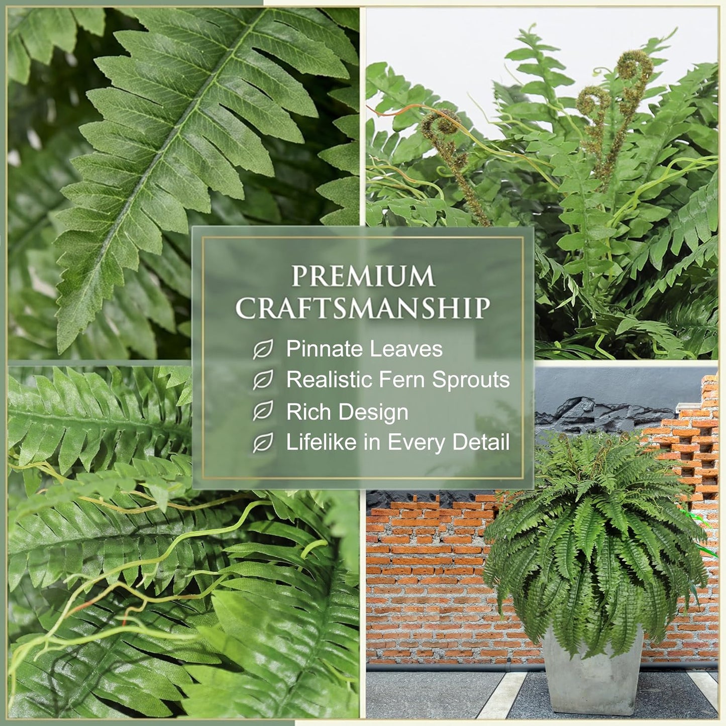Large Artificial Fern for Outdoors, 100 Branches Fake Ferns Artificial Plants, Large Faux Ferns Outdoor Plants, Suitable for Planter Garden Porch Living Room Decor