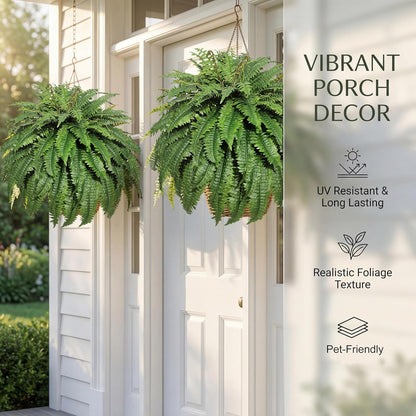Large Artificial Fern for Outdoors, 100 Branches Fake Ferns Artificial Plants, Large Faux Ferns Outdoor Plants, Suitable for Planter Garden Porch Living Room Decor