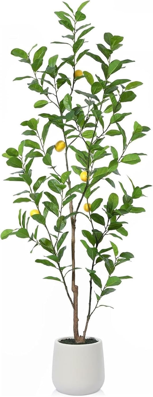 Welcome Logo Flowers 5/67ft Artificial Lemon Tree,Realistic Lemon Plants for Indoor Home Decor for Party and Wedding Decoration(7ft)