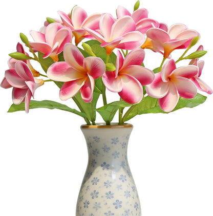 5PCS PU Real Touch Lifelike Artificial Plumeria Frangipani Flower Stems Wedding Home Party Spring Flowers Decoration (Orange Pink)