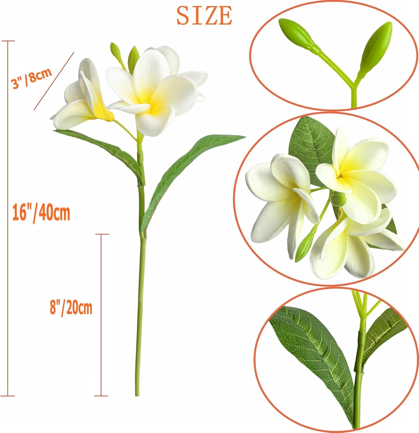 5PCS PU Real Touch Lifelike Artificial Plumeria Frangipani Flower Stems Wedding Home Party Spring Flowers Decoration (Orange Pink)