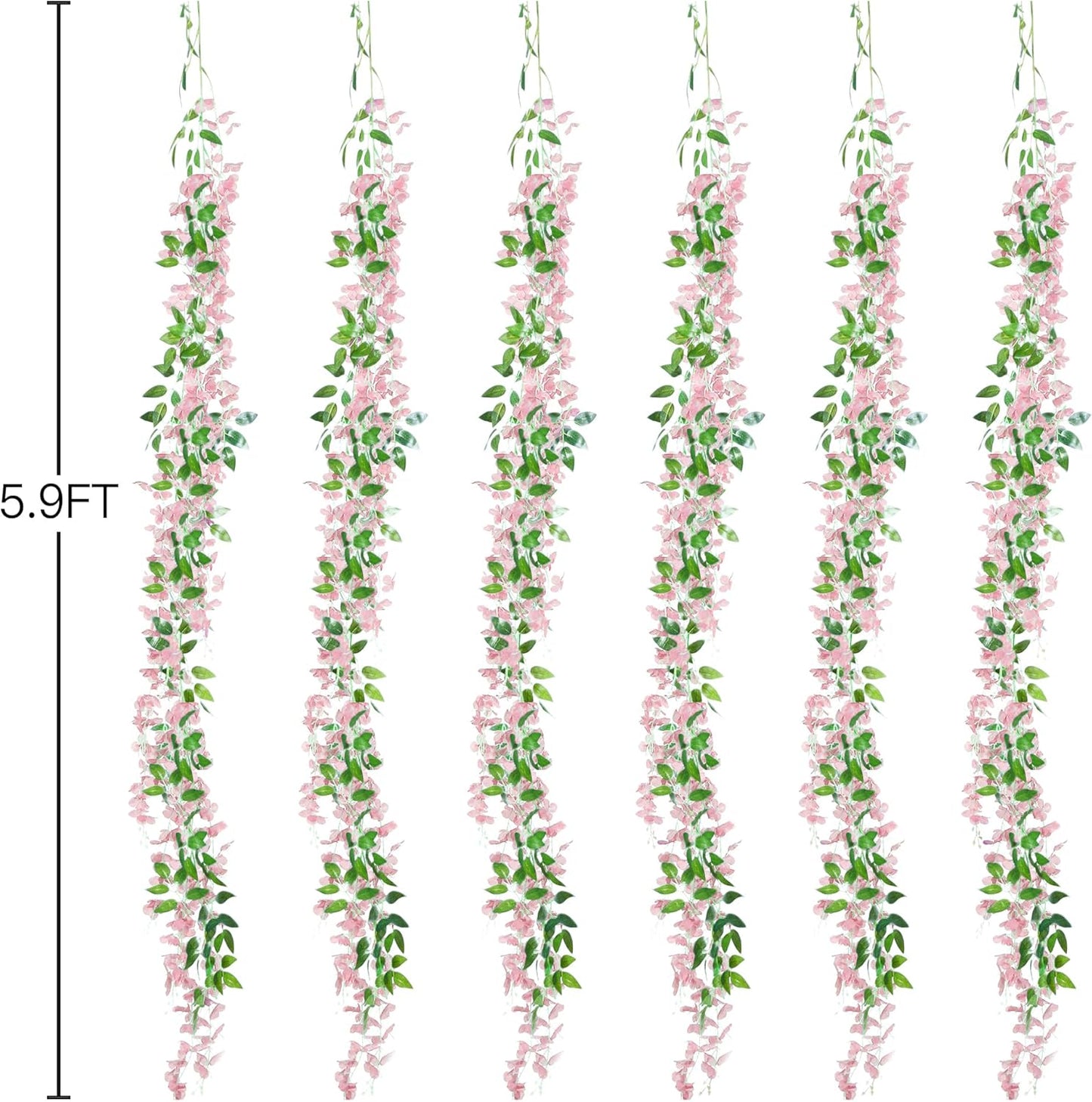 6Pcs Wisteria Garland Artificial Flowers Garland Fake Hanging Wisteria Vines Rattan Silk Hanging Flower Vines for Home Garden Outdoor Wedding Arch Party Ceremony Total 35.4Ft (Purple)