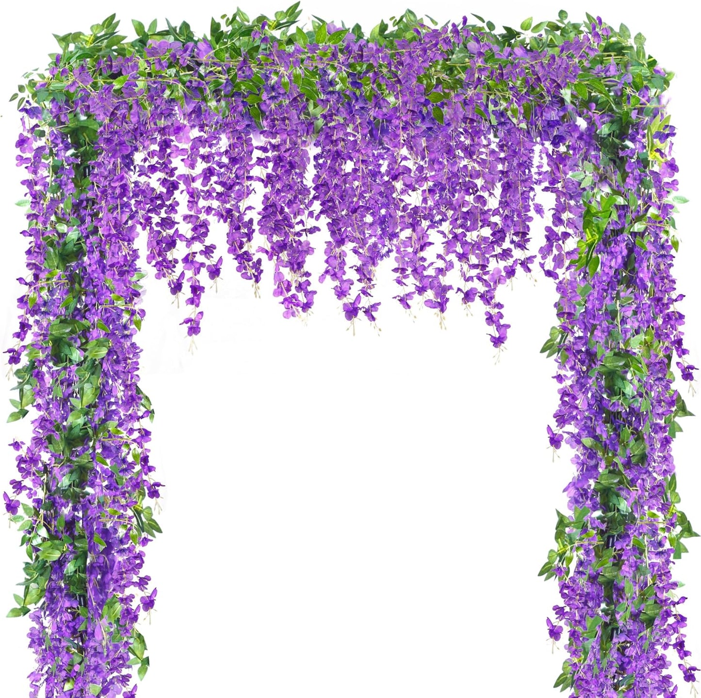 6Pcs Wisteria Garland Artificial Flowers Garland Fake Hanging Wisteria Vines Rattan Silk Hanging Flower Vines for Home Garden Outdoor Wedding Arch Party Ceremony Total 35.4Ft (Purple)