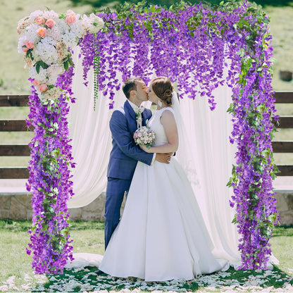 6Pcs Wisteria Garland Artificial Flowers Garland Fake Hanging Wisteria Vines Rattan Silk Hanging Flower Vines for Home Garden Outdoor Wedding Arch Party Ceremony Total 35.4Ft (Purple)
