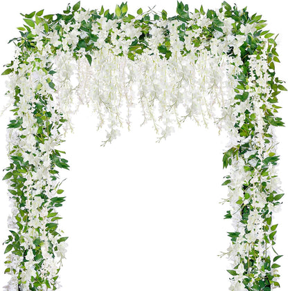 6Pcs Wisteria Garland Artificial Flowers Garland Fake Hanging Wisteria Vines Rattan Silk Hanging Flower Vines for Home Garden Outdoor Wedding Arch Party Ceremony Total 35.4Ft (Purple)