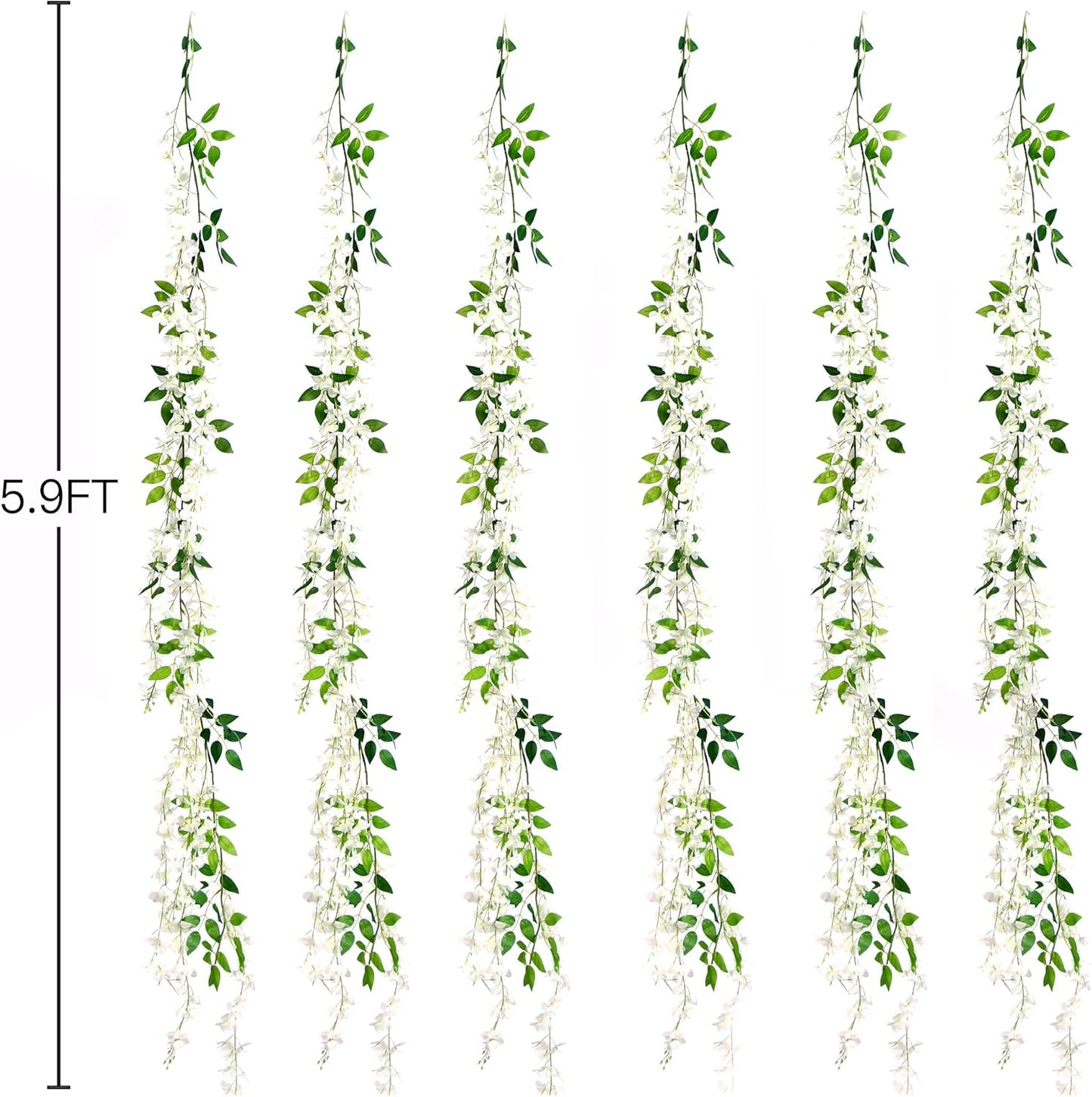 6Pcs Wisteria Garland Artificial Flowers Garland Fake Hanging Wisteria Vines Rattan Silk Hanging Flower Vines for Home Garden Outdoor Wedding Arch Party Ceremony Total 35.4Ft (Purple)