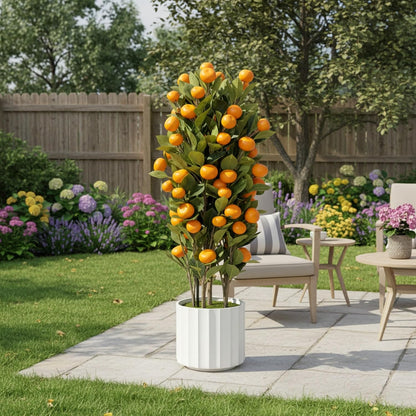 Artificial Citrus Tree 37" Large Fake Citrus Plant in Pot, Lifelike Faux Mandarin Indoor OrangeTree with White Textured Planter, 8" x 8" Pot, Floor Plants for Home Living Room Office Entryway Decor