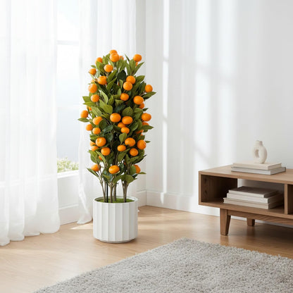 Artificial Citrus Tree 37" Large Fake Citrus Plant in Pot, Lifelike Faux Mandarin Indoor OrangeTree with White Textured Planter, 8" x 8" Pot, Floor Plants for Home Living Room Office Entryway Decor