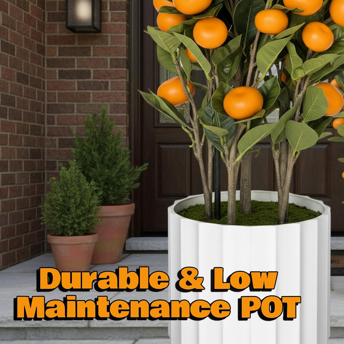Artificial Citrus Tree 37" Large Fake Citrus Plant in Pot, Lifelike Faux Mandarin Indoor OrangeTree with White Textured Planter, 8" x 8" Pot, Floor Plants for Home Living Room Office Entryway Decor
