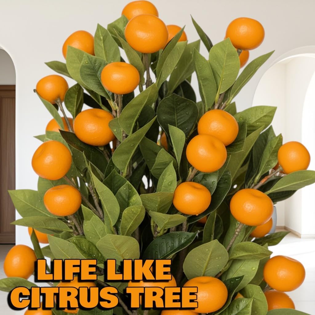 Artificial Citrus Tree 37" Large Fake Citrus Plant in Pot, Lifelike Faux Mandarin Indoor OrangeTree with White Textured Planter, 8" x 8" Pot, Floor Plants for Home Living Room Office Entryway Decor