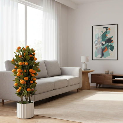 Artificial Citrus Tree 37" Large Fake Citrus Plant in Pot, Lifelike Faux Mandarin Indoor OrangeTree with White Textured Planter, 8" x 8" Pot, Floor Plants for Home Living Room Office Entryway Decor