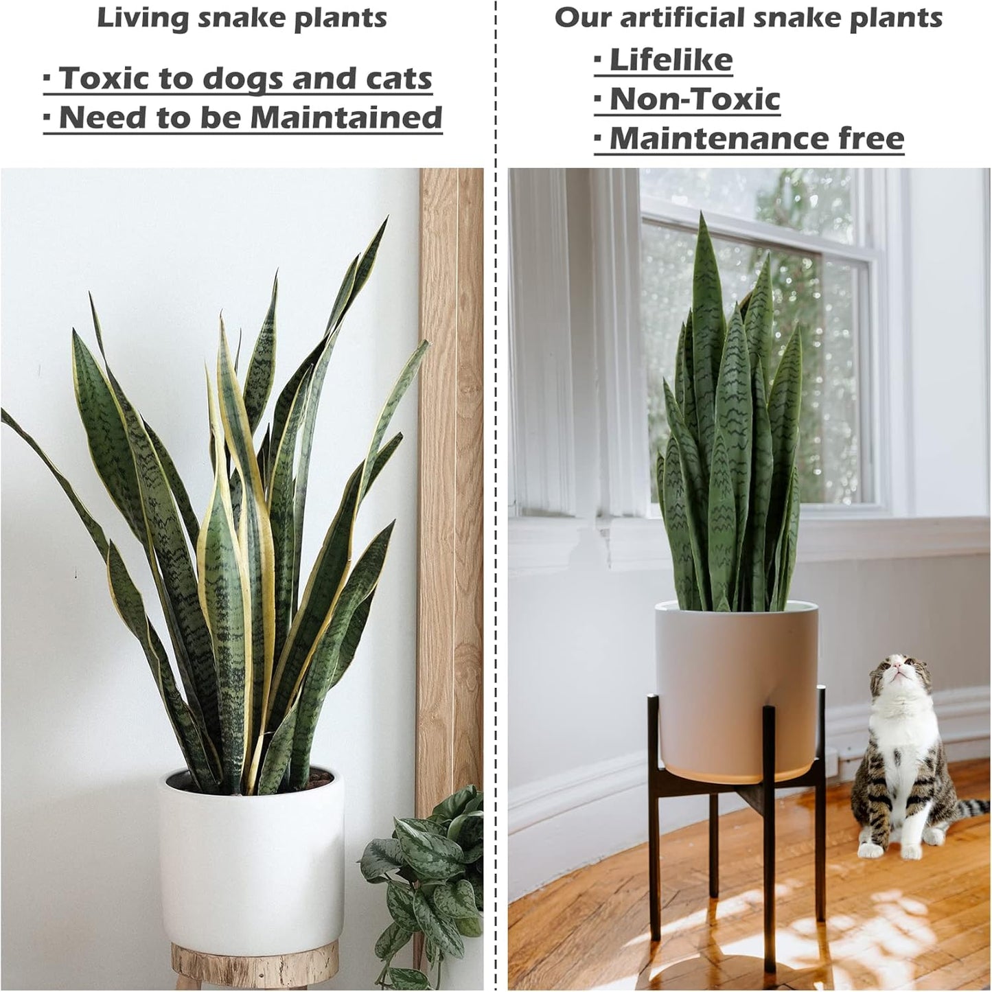Garden 3ft Artificial Snake Plant Fake Sansevieria Indoor Outdoor, 28 Thick Leaves Lifelike Faux Silk Plant, Home Decor Mother in Law Tongue Plant 35in, with Black pot & Dry Moss Included, Green