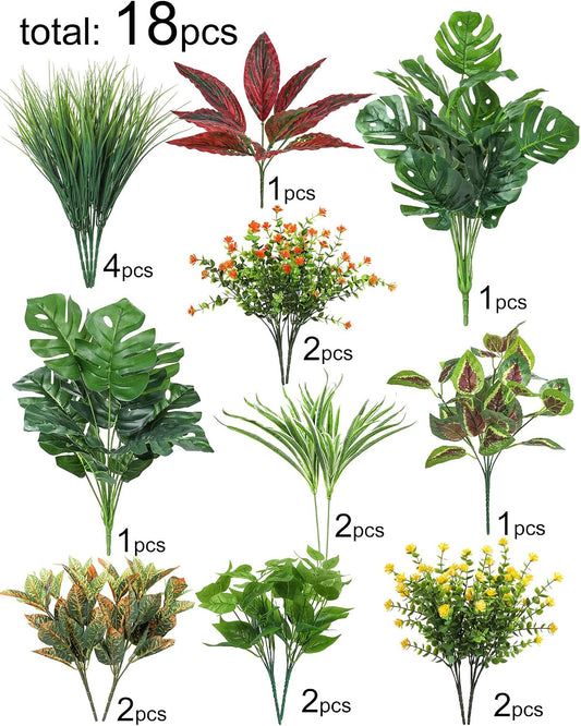 18 Pcs Artificial Plants for Outdoors Fake Greenery Stems
