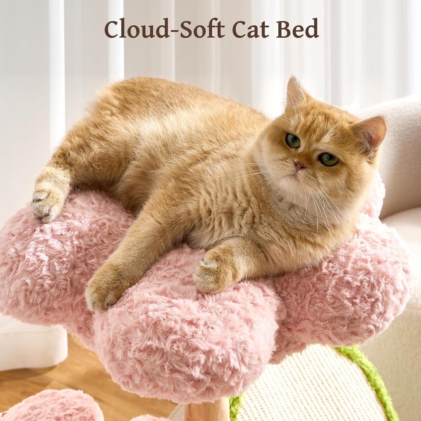 Modern Cat Tree Tower for Indoor Cats Large Adult, 37 inch Brown Flower Cat Tree with Scratching Post, Luxury Aesthetic Cat Tree with Cloud-Soft Flower Perches and Physical Mouse-Sound Hanging Toy