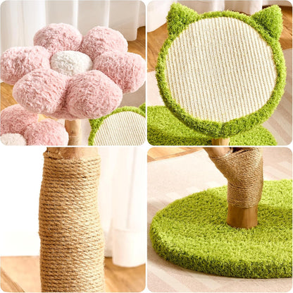 Modern Cat Tree Tower for Indoor Cats Large Adult, 37 inch Brown Flower Cat Tree with Scratching Post, Luxury Aesthetic Cat Tree with Cloud-Soft Flower Perches and Physical Mouse-Sound Hanging Toy