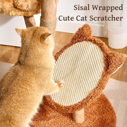 Modern Cat Tree Tower for Indoor Cats Large Adult, 37 inch Brown Flower Cat Tree with Scratching Post, Luxury Aesthetic Cat Tree with Cloud-Soft Flower Perches and Physical Mouse-Sound Hanging Toy