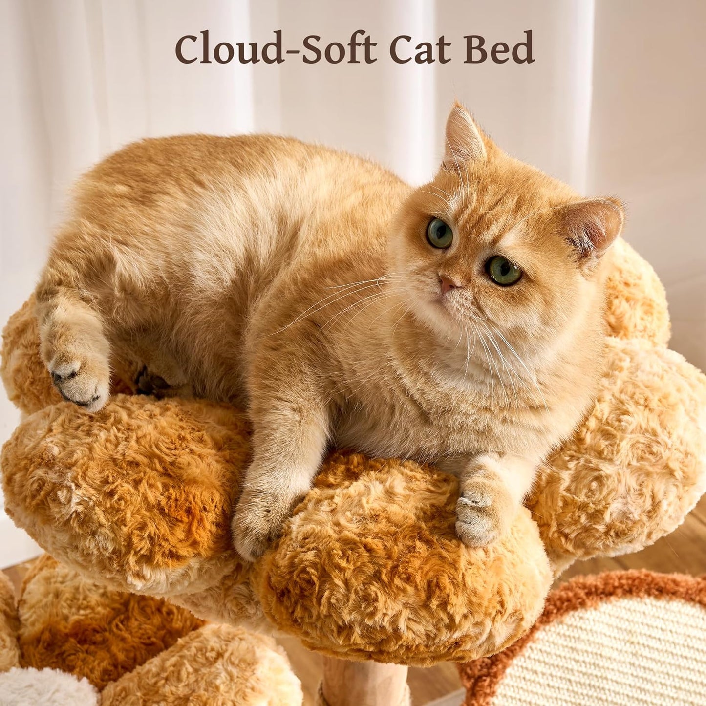 Modern Cat Tree Tower for Indoor Cats Large Adult, 37 inch Brown Flower Cat Tree with Scratching Post, Luxury Aesthetic Cat Tree with Cloud-Soft Flower Perches and Physical Mouse-Sound Hanging Toy