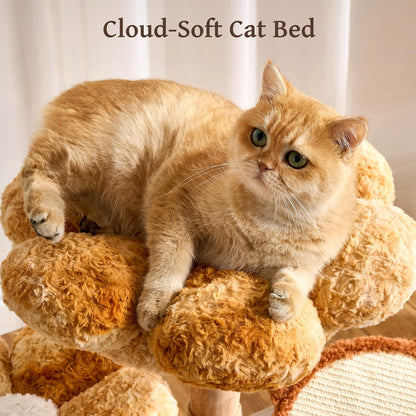 Modern Cat Tree Tower for Indoor Cats Large Adult, 37 inch Brown Flower Cat Tree with Scratching Post, Luxury Aesthetic Cat Tree with Cloud-Soft Flower Perches and Physical Mouse-Sound Hanging Toy