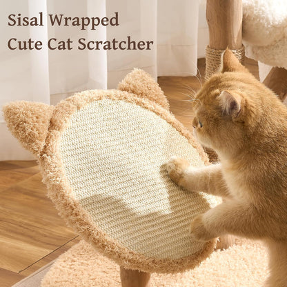 Modern Cat Tree Tower for Indoor Cats Large Adult, 37 inch Brown Flower Cat Tree with Scratching Post, Luxury Aesthetic Cat Tree with Cloud-Soft Flower Perches and Physical Mouse-Sound Hanging Toy