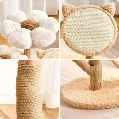 Modern Cat Tree Tower for Indoor Cats Large Adult, 37 inch Brown Flower Cat Tree with Scratching Post, Luxury Aesthetic Cat Tree with Cloud-Soft Flower Perches and Physical Mouse-Sound Hanging Toy