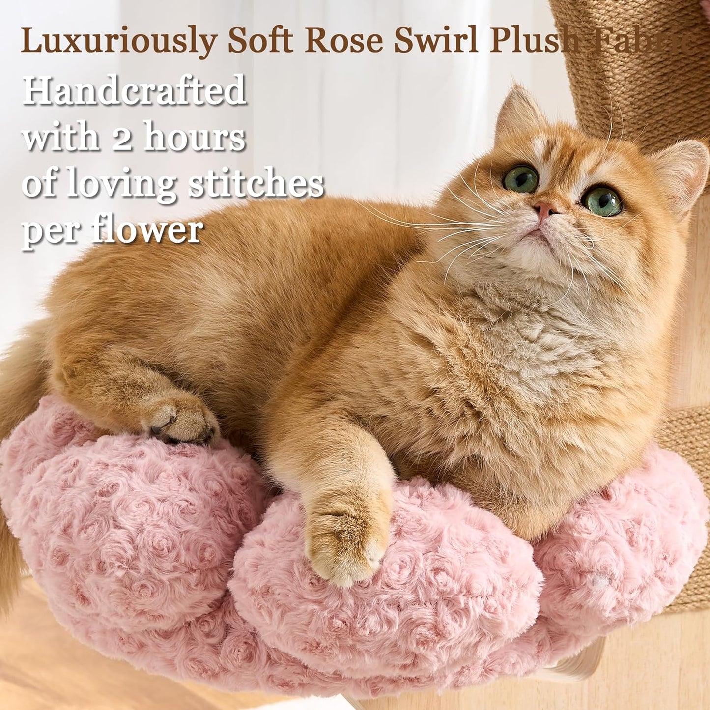 Modern Cat Tree Tower for Indoor Cats Large Adult, 37 inch Brown Flower Cat Tree with Scratching Post, Luxury Aesthetic Cat Tree with Cloud-Soft Flower Perches and Physical Mouse-Sound Hanging Toy