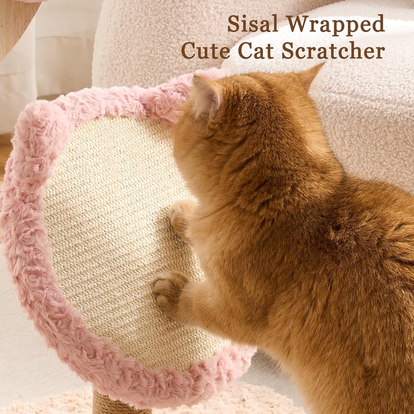 Modern Cat Tree Tower for Indoor Cats Large Adult, 37 inch Brown Flower Cat Tree with Scratching Post, Luxury Aesthetic Cat Tree with Cloud-Soft Flower Perches and Physical Mouse-Sound Hanging Toy
