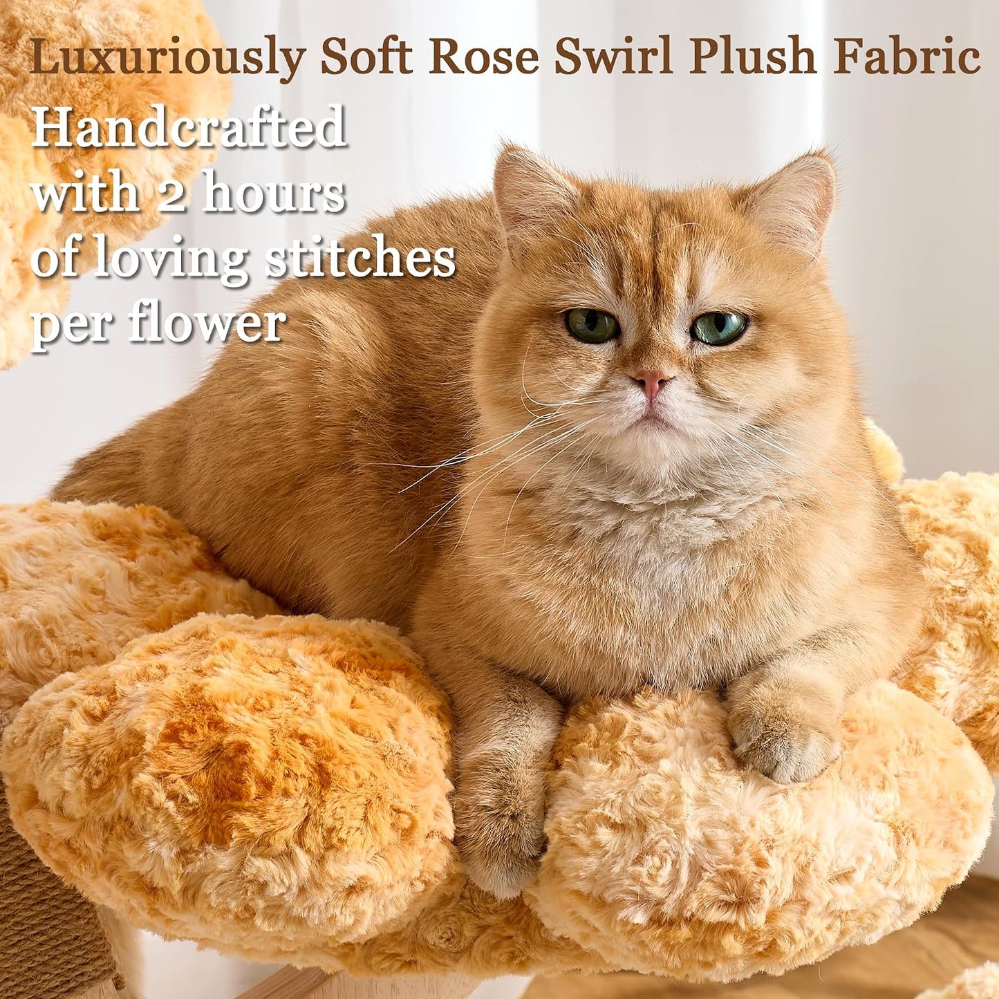 Modern Cat Tree Tower for Indoor Cats Large Adult, 37 inch Brown Flower Cat Tree with Scratching Post, Luxury Aesthetic Cat Tree with Cloud-Soft Flower Perches and Physical Mouse-Sound Hanging Toy