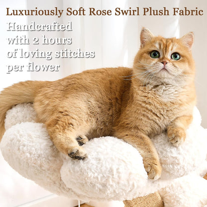 Modern Cat Tree Tower for Indoor Cats Large Adult, 37 inch Brown Flower Cat Tree with Scratching Post, Luxury Aesthetic Cat Tree with Cloud-Soft Flower Perches and Physical Mouse-Sound Hanging Toy