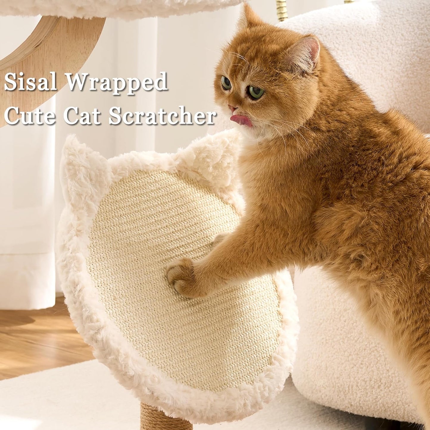 Modern Cat Tree Tower for Indoor Cats Large Adult, 37 inch Brown Flower Cat Tree with Scratching Post, Luxury Aesthetic Cat Tree with Cloud-Soft Flower Perches and Physical Mouse-Sound Hanging Toy