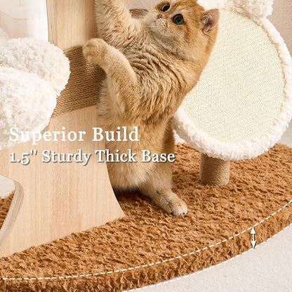 Modern Cat Tree Tower for Indoor Cats Large Adult, 37 inch Brown Flower Cat Tree with Scratching Post, Luxury Aesthetic Cat Tree with Cloud-Soft Flower Perches and Physical Mouse-Sound Hanging Toy